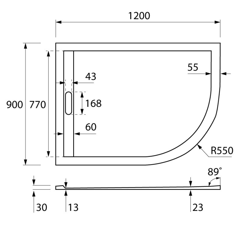 Поддон из искусственного мрамора левосторонний CEZARES TRAY-AS-RH-120/90-550-30-W-L  - Вид №1