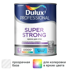 Краска для стен Dulux Super Strong моющаяся матовая прозрачная база BC 0.9 л
