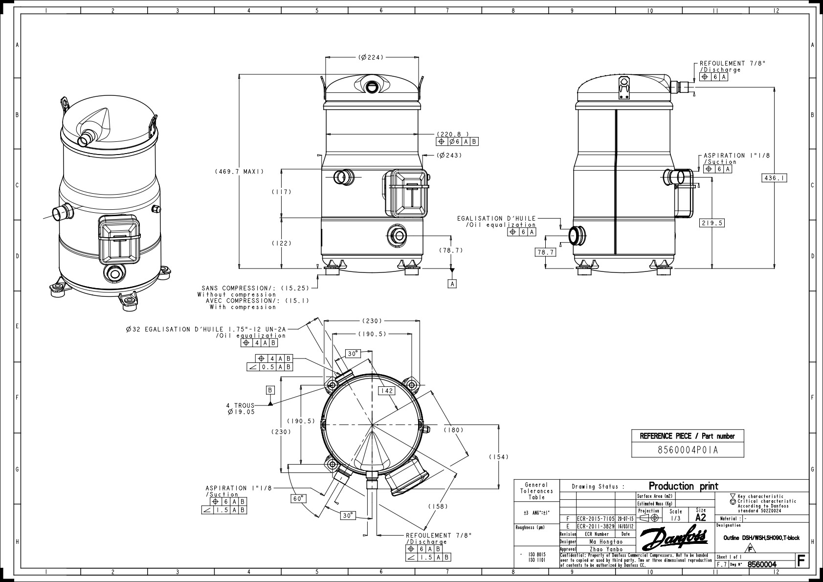 Danfoss SH — Герметичные спиральные компрессоры, R410A SH105A4ALC Компрессор спиральный 120H0212  - Вид №3