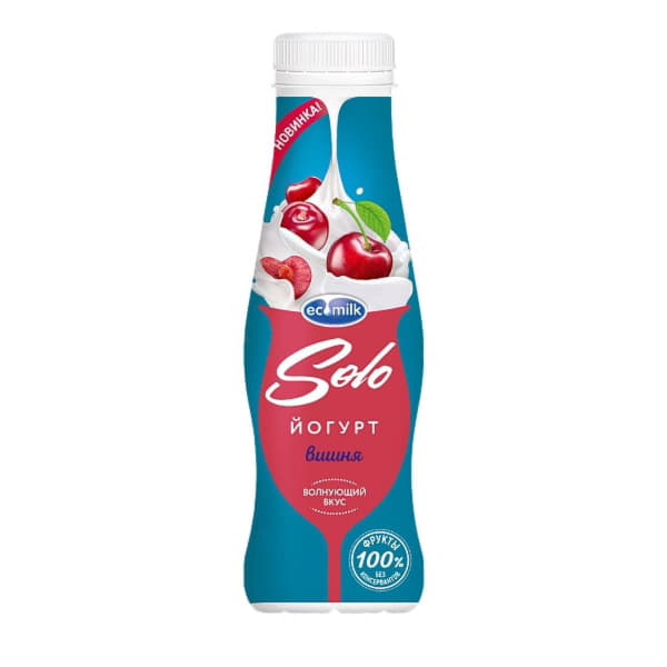 Йогурт питьевой с вишней 2,8% Экомилк Solo 290 г БЗМЖ Santreyd 21118