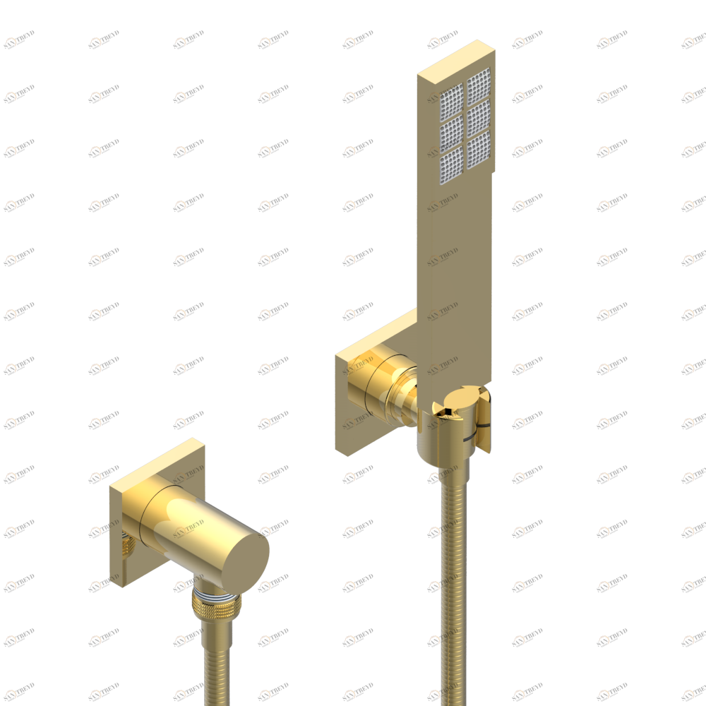 U2K-52 Душ ручной стильный встраиваемый в стену, шланг, стационарный кронштейн и колено для душа Thg-paris So Золото U2K 52 CAT.F