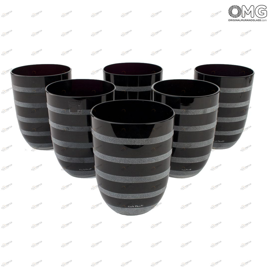 1738 ORIGINALMURANOGLASS Набор из 6 бокалов Nero J - Черный - Carlo Moretti - муранское стекло 8 см 