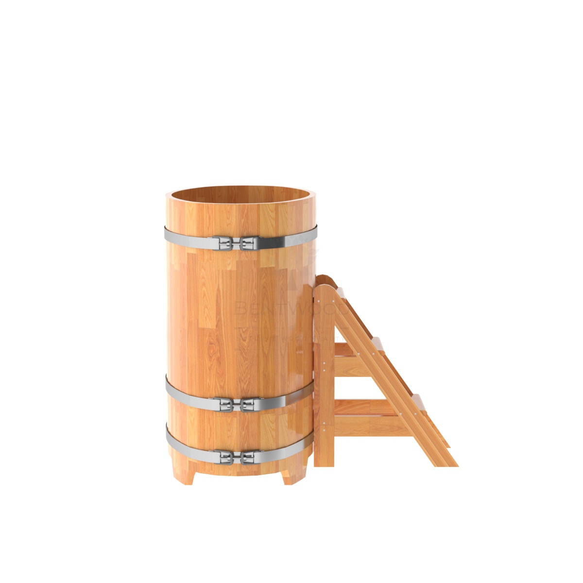 1375 Купель овальная из сращенных ламелей лиственницы 0,69х1,31х1,2 натуральная Alyarus  - Вид №2