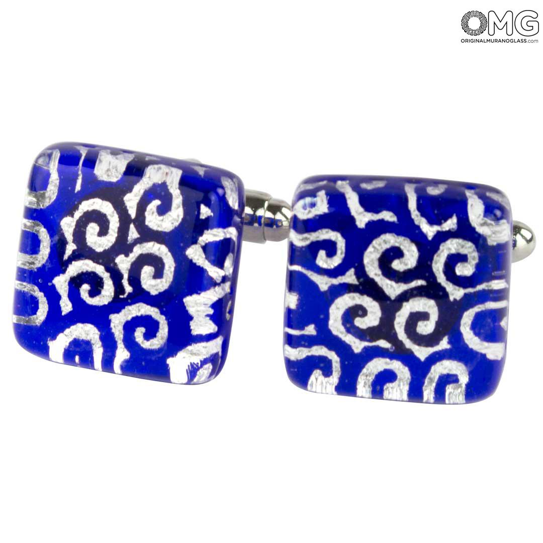 3995 ORIGINALMURANOGLASS Запонки синие - муранское стекло OMG 1 см  - Вид №1