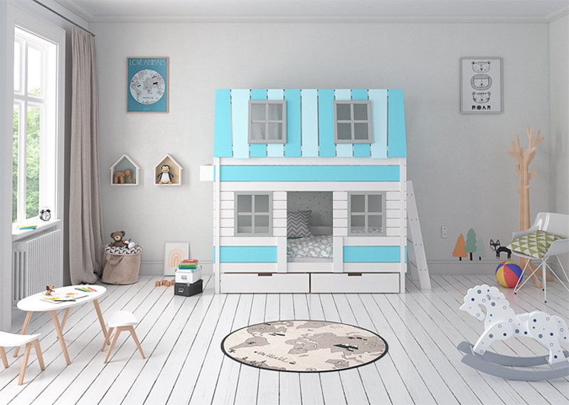 Кровать-домик двухъярусная Home West M 80х160 см белая, голубая ELLIPSE ELLIPSE HOME 351802 Белый;голубой Santreyd  - Вид №4