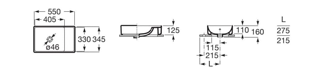 Керамическая прямоугольная столешница с переливом Roca Ona ARCH-00136239 - Вид №4
