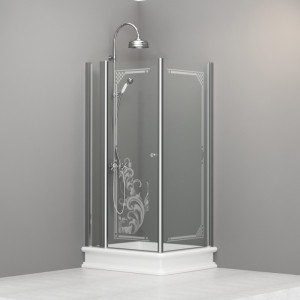 9141N0 Душевая кабина DX с распашной дверью и фиксированной боковой частью для душевого поддона 80*96 DX открывание со стороны 96, цвет Хромированный Kerasan RETRO Италия