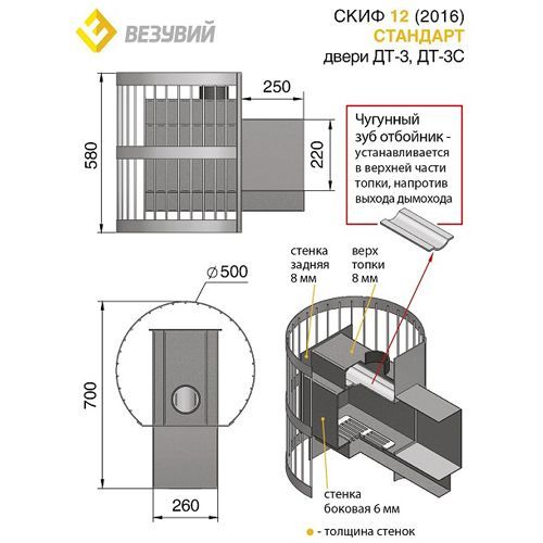 Печь для бани Везувий Скиф Стандарт 12 (ДТ-3С) 2016 3644 - Вид №1