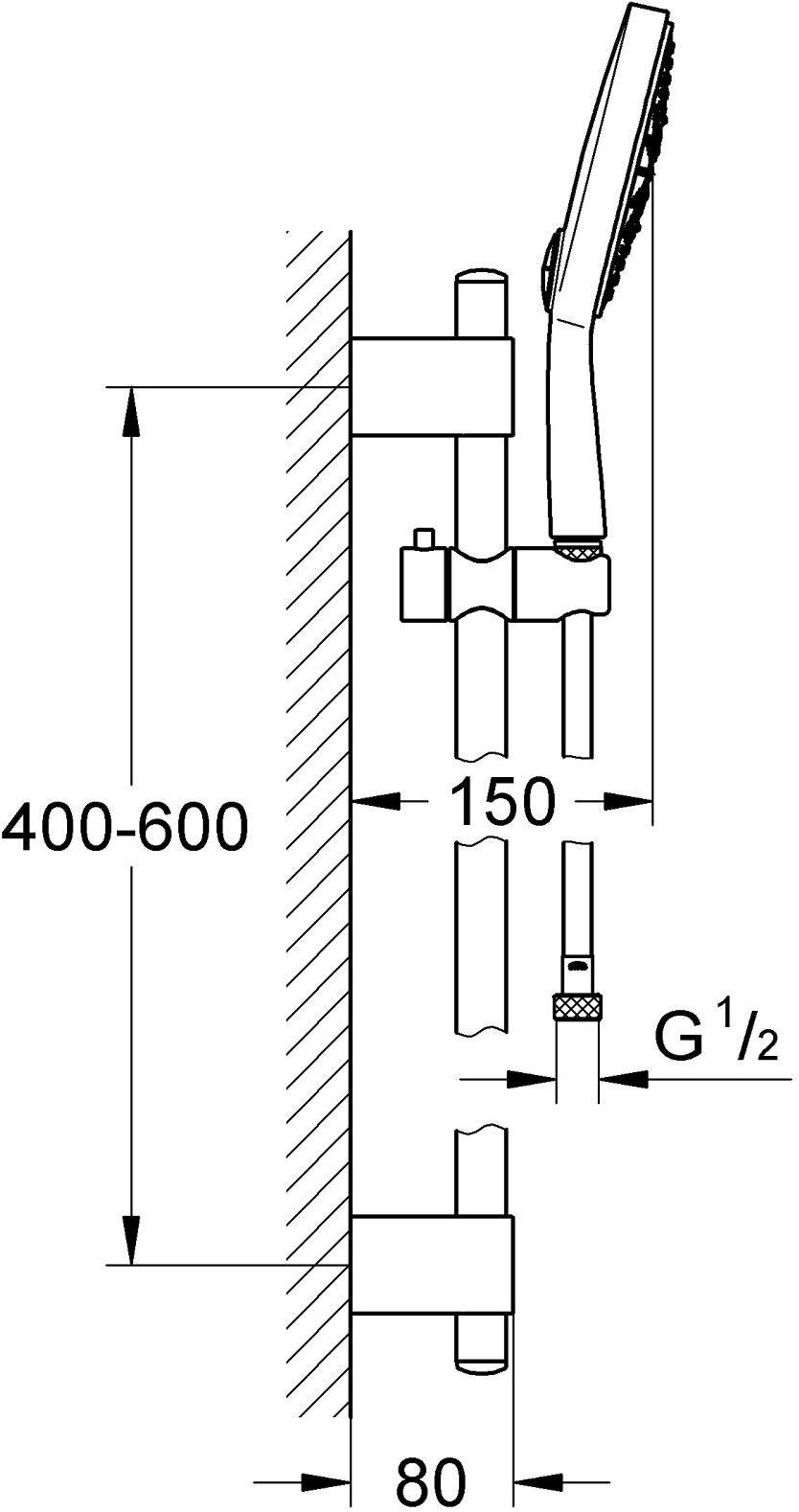 Душевой гарнитур GROHE Power&Soul Cosmopolitan 160 (ручной душ, штанга 600 мм, шланг 1750 мм), хром (27744000) - Вид №1