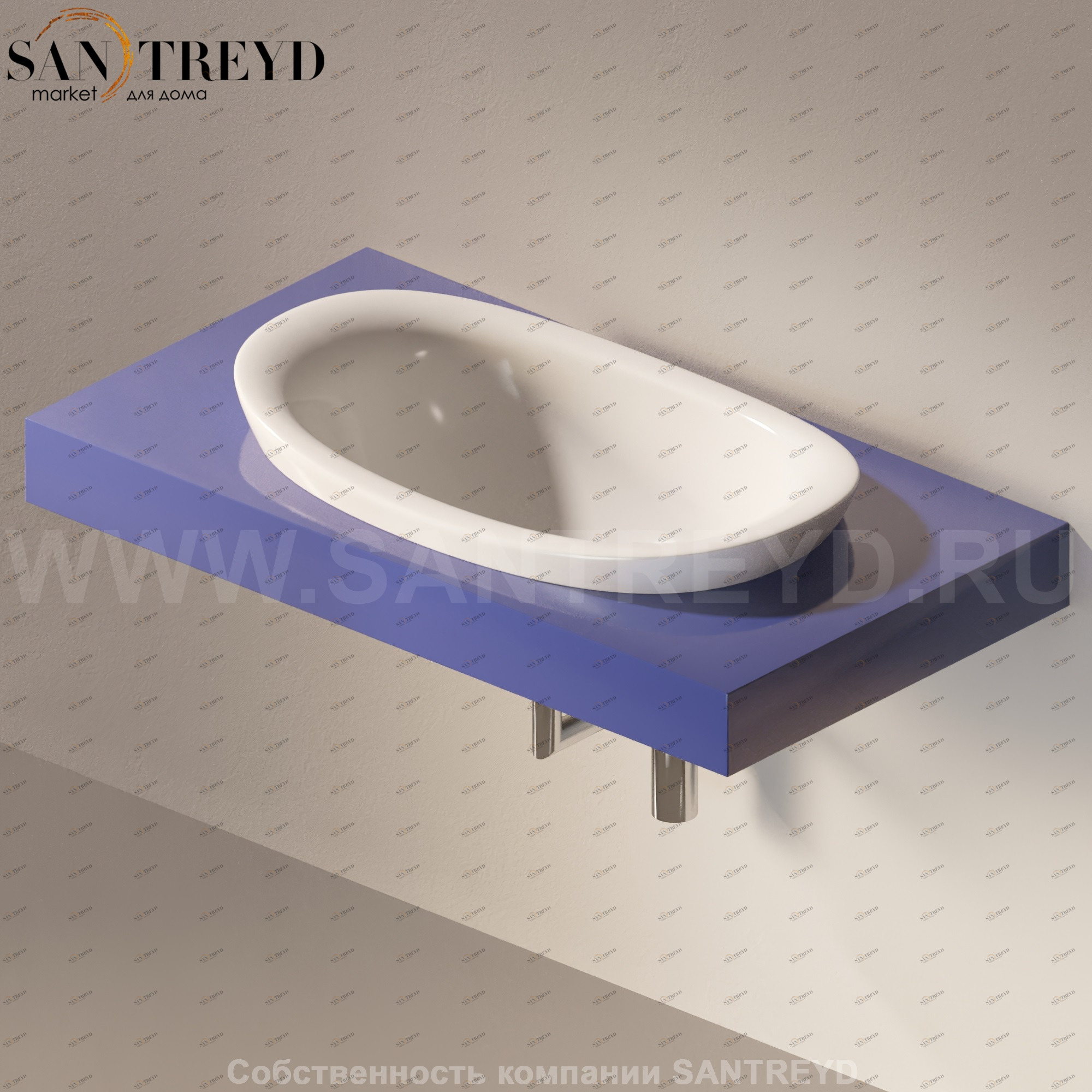 Flaminia IO e SI Столешница с отверстием под раковину синяя IO75M1.5003 Ceramica Flaminia IO75M15003