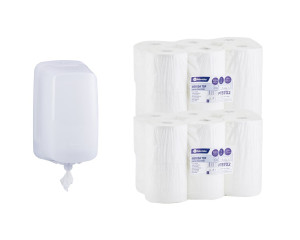 PROMO607 Контейнер для туалетной бумаги HARMONY MINI за 50 злотых нетто при покупке 2 упаковок бумаги TOP CENTER PULL MINI PTB702 (24 x 100 м = 2400 м, 12 000 листов) Merida