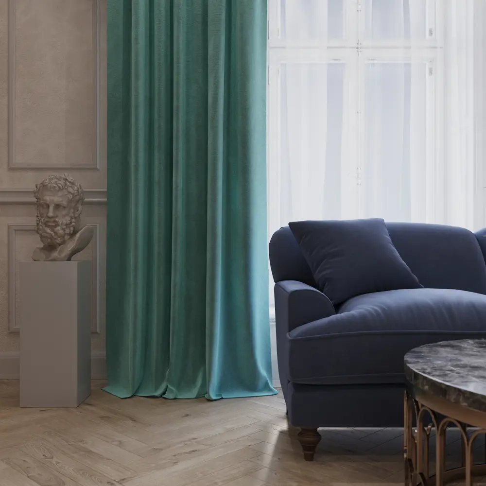 Штора на ленте бархат 230x280 см цвет бирюза LINEN WAY STLM-2005206