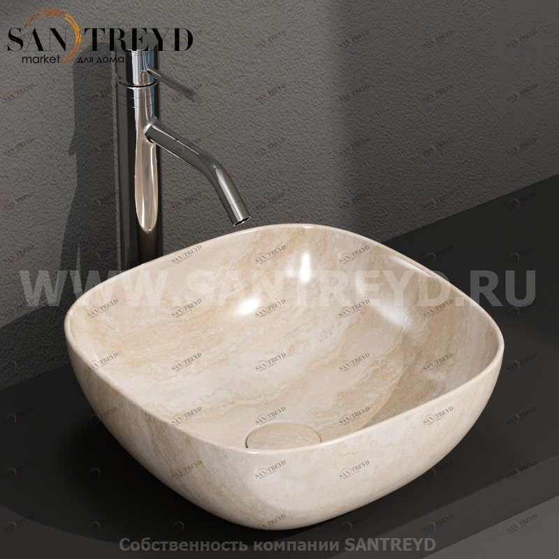 B6Q38TR Накладная раковина на столешницу  квадратная Ceramica Globo T-EDGE