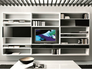 Подвесная секционная Книжная полка с ящиками