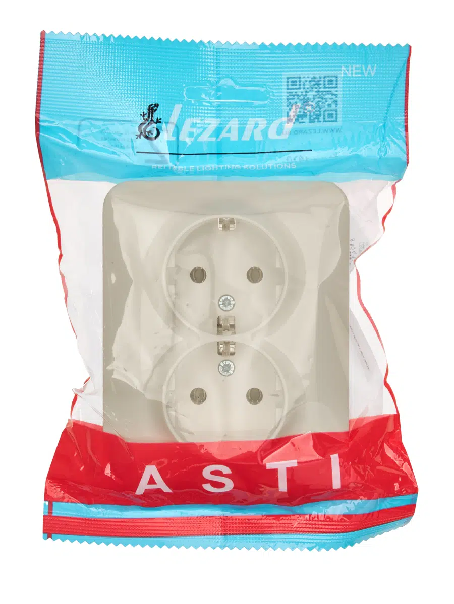 ASTI Розетка двойная с/з ПБТ крем LEZARD 7081-0300-127B - Вид №3