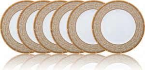 10665354 Noritake Набор из 6 тарелок акцентных Noritake "Рочель,золотой кант" 23см Фарфор костяной