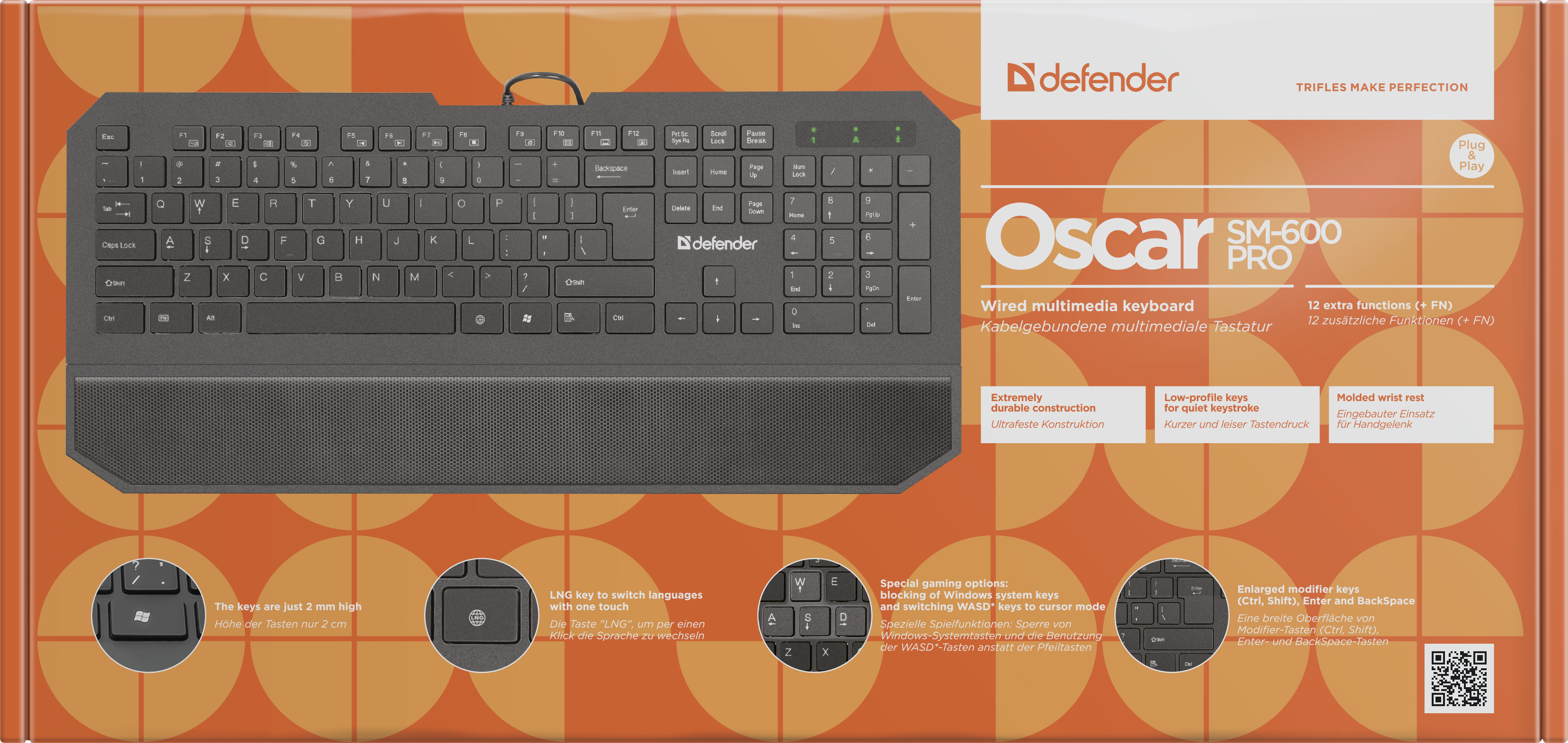 45602 проводная клавиатура oscar sm-600 pro ru,черный,полноразмерная usb Defender Santreyd  - Вид №1