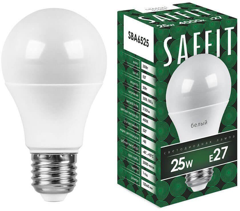 55088 Лампа светодиодная E27 25W 4000K Шар Матовая SBA6525 Saffit