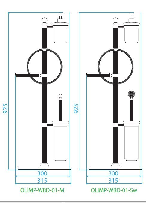 Стойка с держателем туалетной бумаги, щёткой для унитаза, полотенцедержателем и диспенсером CEZARES OLIMP-WBD-01-M - Вид №1