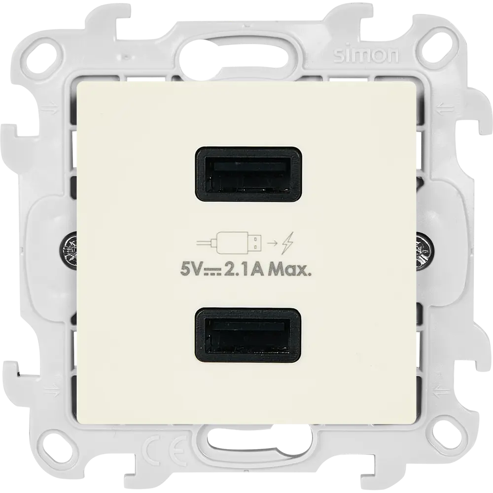 86488670 Розетка встраиваемая Simon 24 разъем USB без заземления цвет слоновая кость STLM-0069286