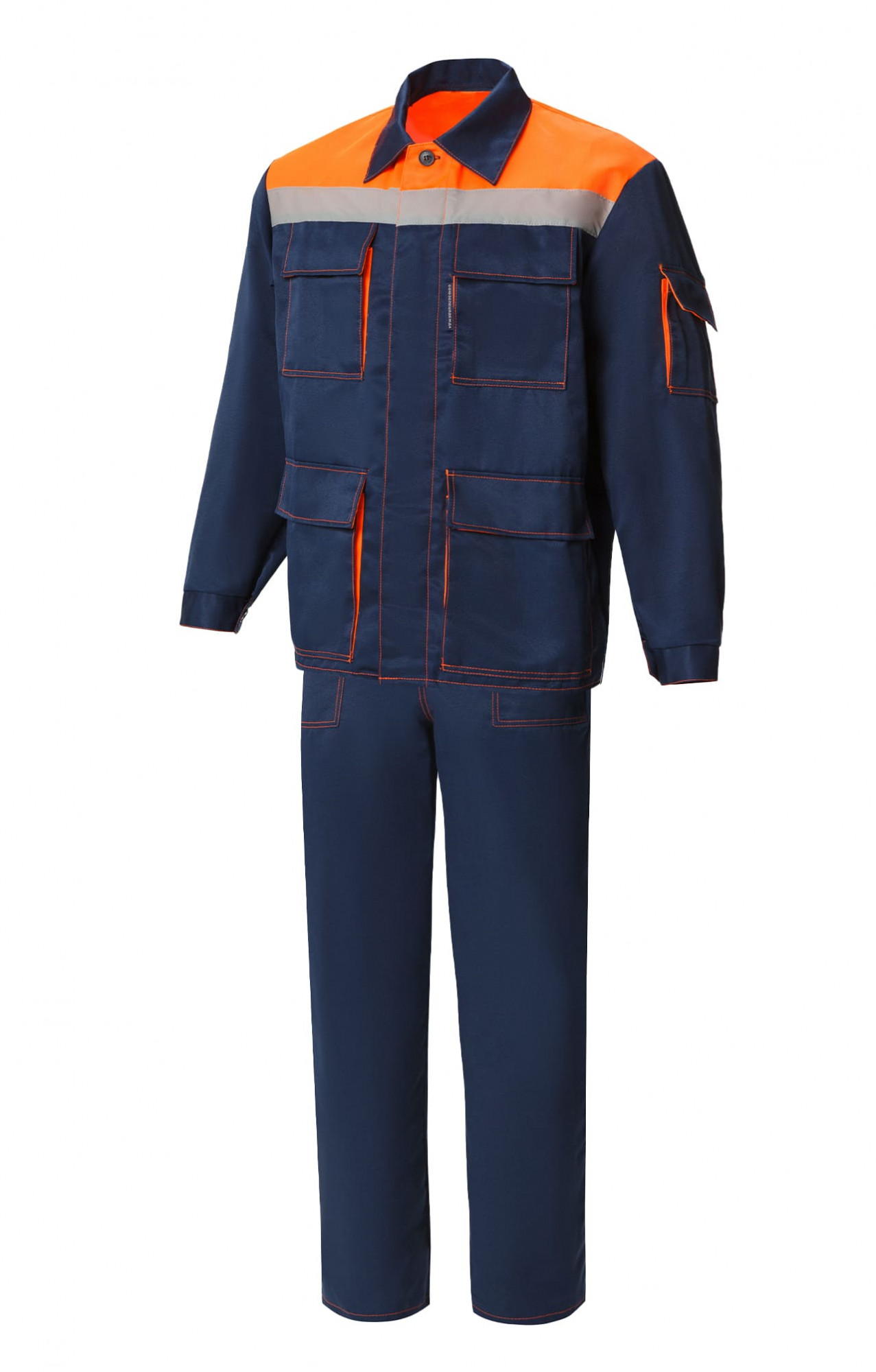 63861 Костюм "Коммунальщик" темно-синий-оранжевый с СВП (эконом)  Летняя спецодежда  размер 52-54/170-176 