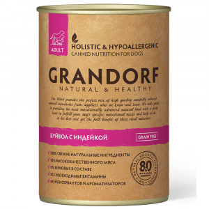 ПР0054148 Корм для собак Буйвол с Индейкой банка 400г GRANDORF