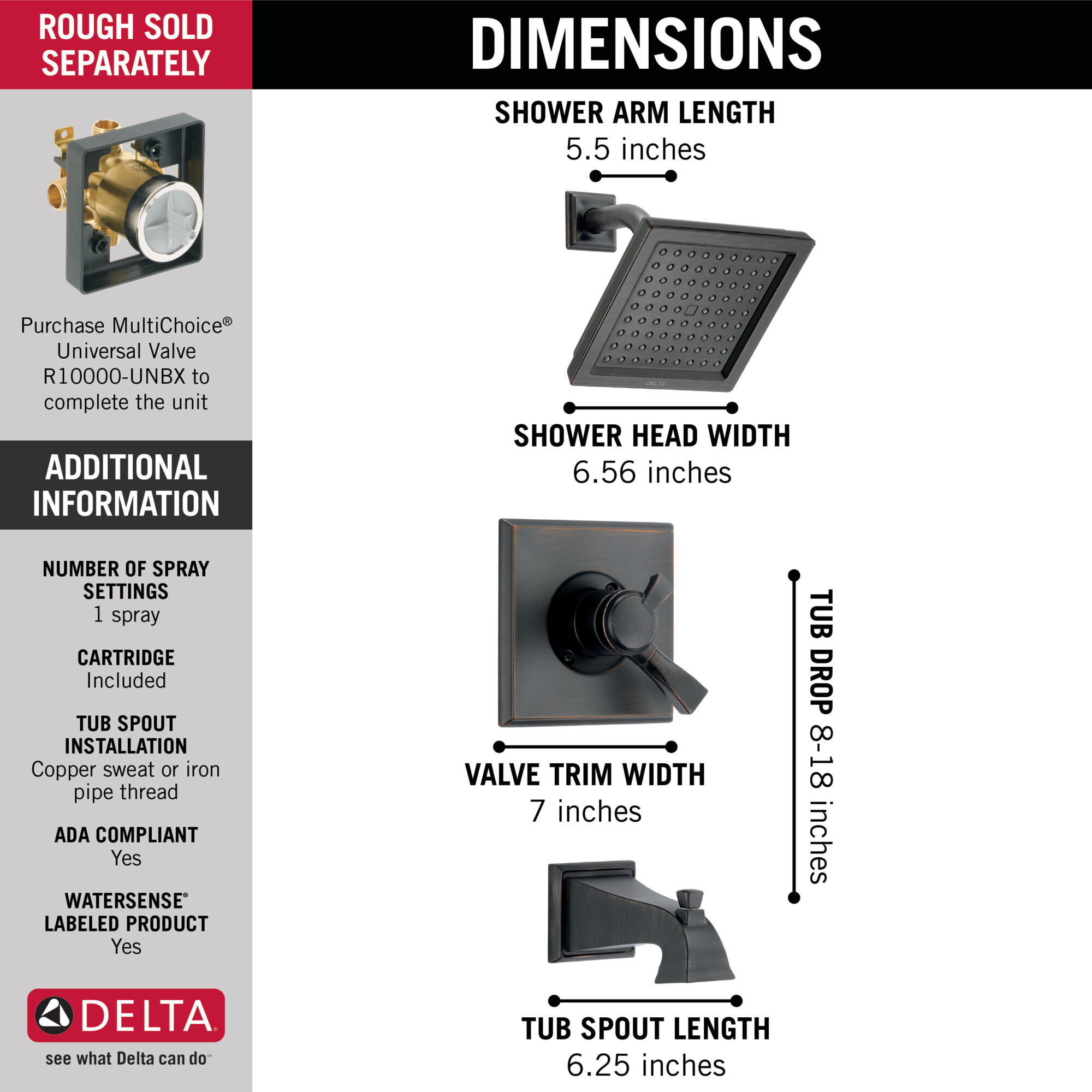 T17451-RB-WE Для ванны и душа Monitor® 17 Series Delta Faucet Dryden Венецианская бронза  - Вид №1