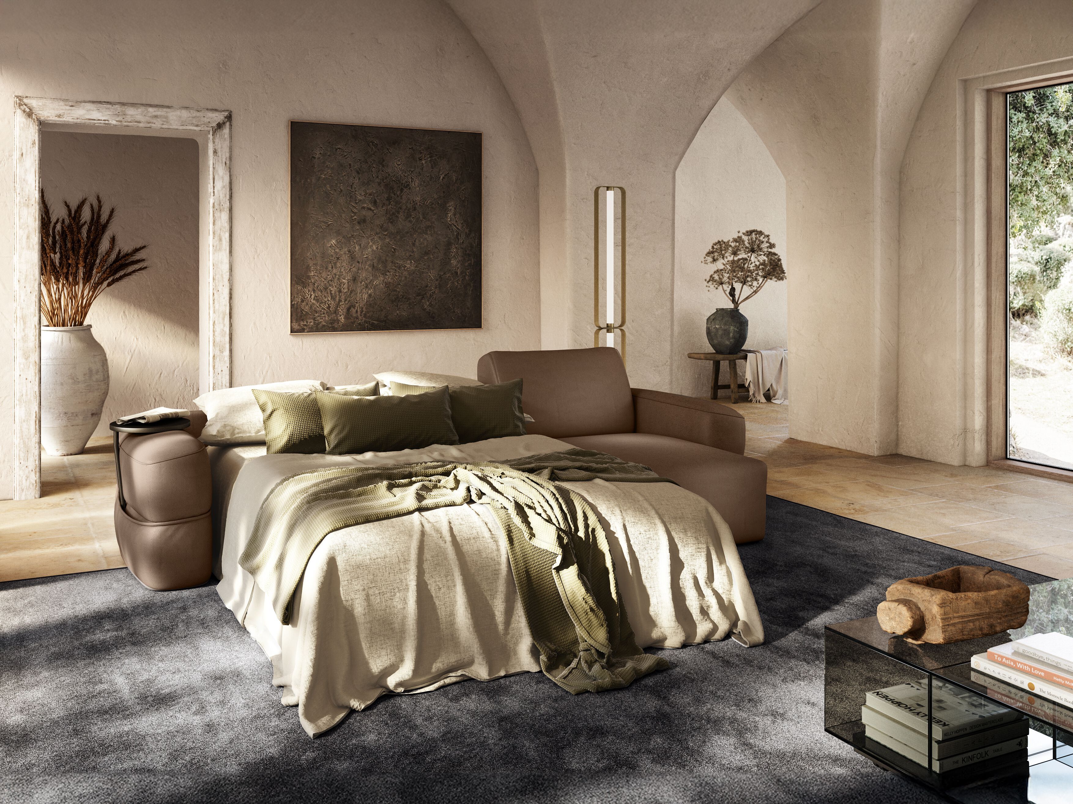 Кожаный диван-кровать с полуостровом Natuzzi Italia EASY ARCH-00135715 - Вид №4