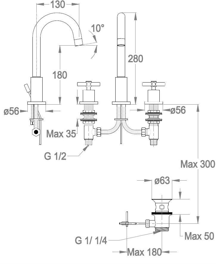 Fir Italia Смеситель для умывальника на 3 отверстия с аэратором Cora 35 3512365 - Вид №3