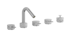 Смеситель на бортик ванной на 5 отверстий с дивертером и душевым гарнитуром. WE ARE IB mr396ss_1 Brushed Nickel Marmo