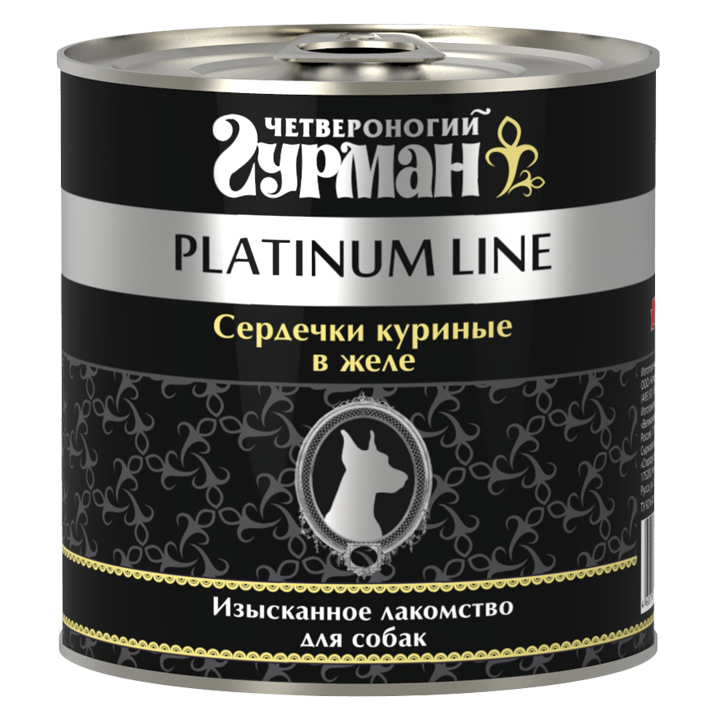 ПР0018358 Корм для собак Сердечки куриные в желе (платиновая серия) конс. 240г ЧЕТВЕРОНОГИЙ ГУРМАН 