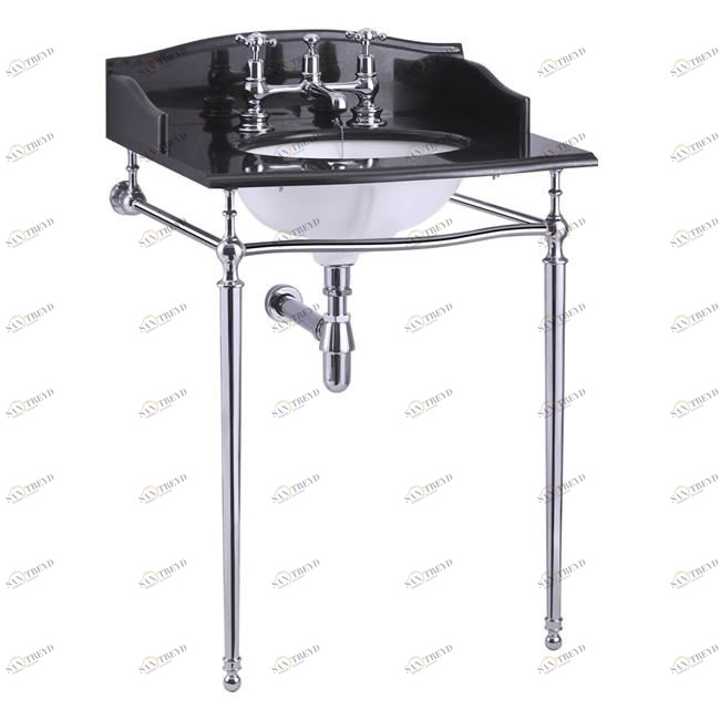 Гранитная столешница на 1,2 или 3 отверстия с хромированным подстольем  Burlington G7 1TH, T49A CHR 65см х 57,5см 