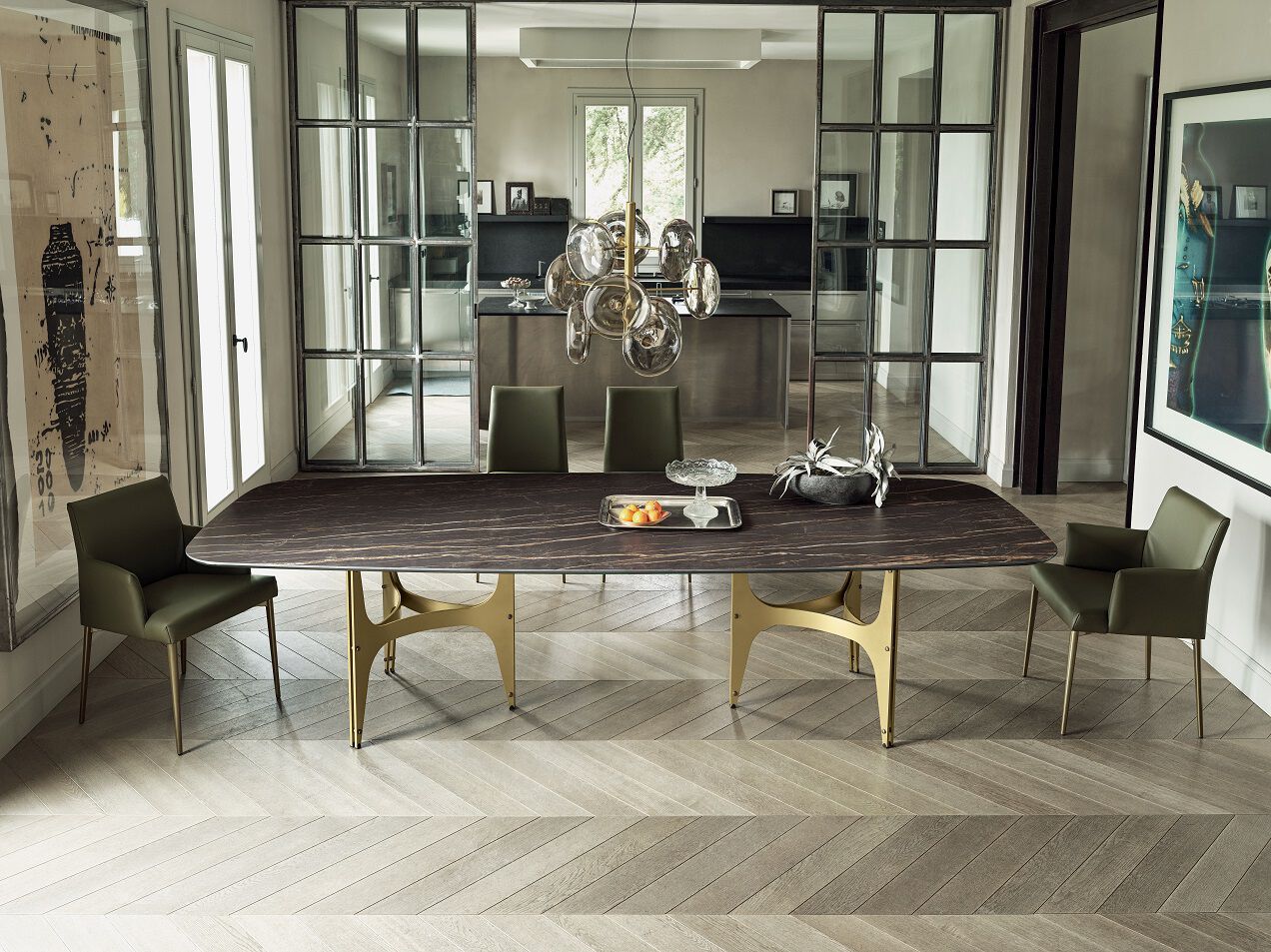 Обеденный стол из нержавеющей стали и SuperMarmo Bontempi Casa UNIVERSE XXL ARCH-00035322 - Вид №1