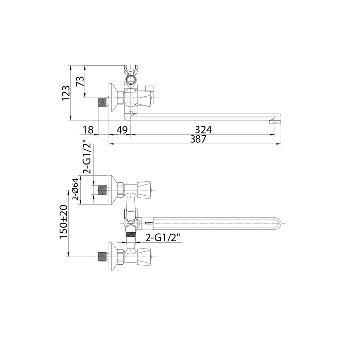 TRISBL2M10 Смеситель для ванны с длинным изливом Milardo Tring  - Вид №2