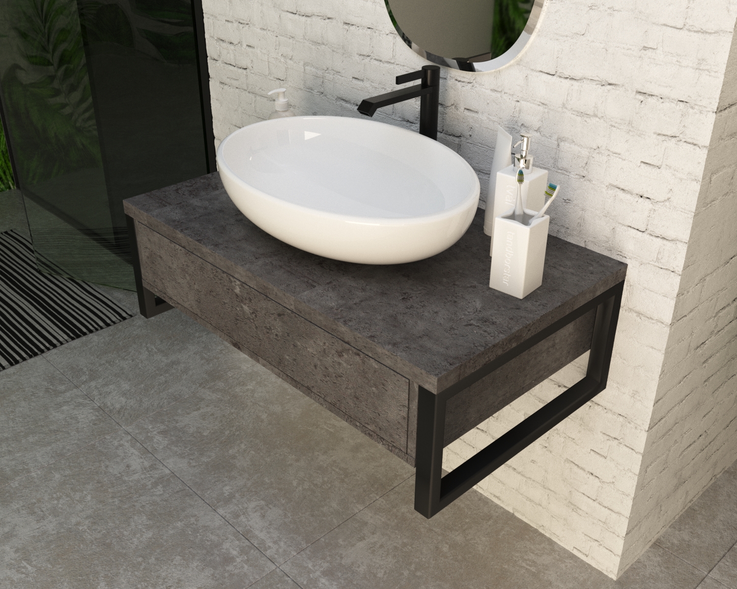 У85850 Тумба GRUNGE LOFT 100П 1в.я Бетон темно-серый 1 Marka GRUNGE LOFT  - Вид №3