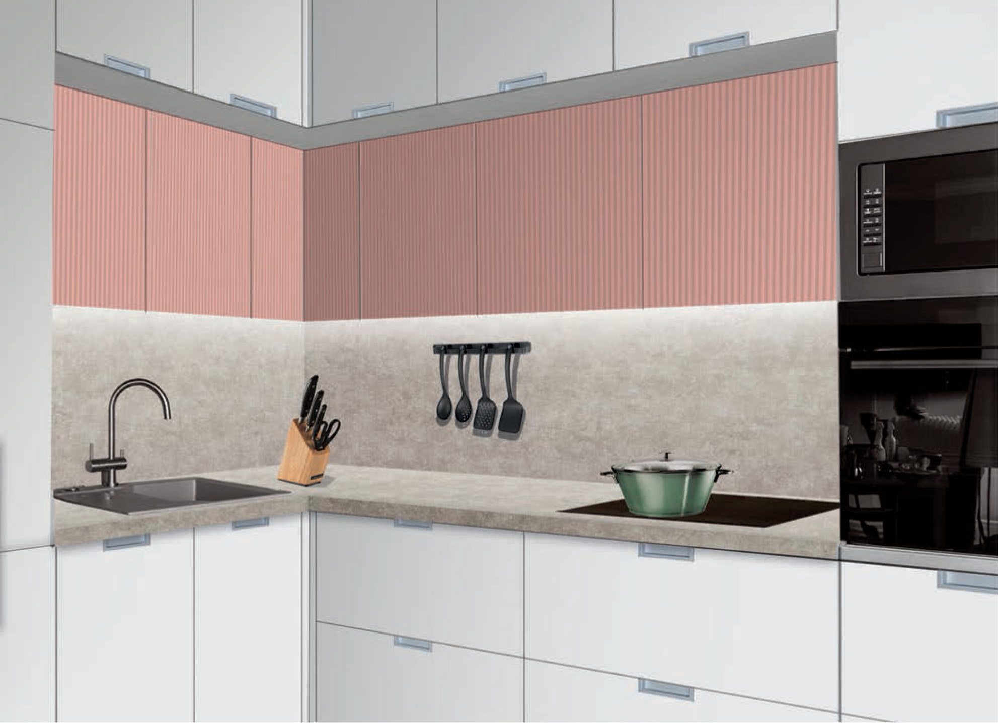 Фасады для кухни Модерн Фрезеровка «Аура» 202 Бетонный серый SIDAK SIST846-14078 - Вид №1