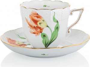 1051658 Herend Чашка кофейная с блюдцем 160мл "Китти" (оранжевая) Фарфор