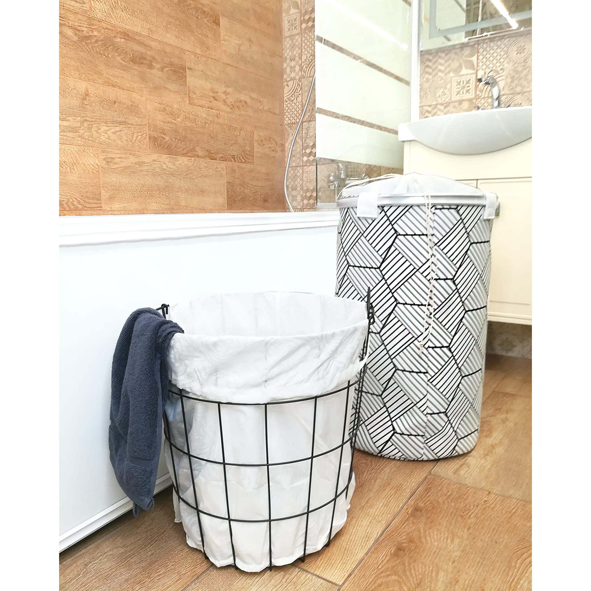 82411011 Корзина для белья с чехлом, 400x400x400 мм, цвет чёрный Аксессуары для ванных комнат Santreyd  - Вид №5