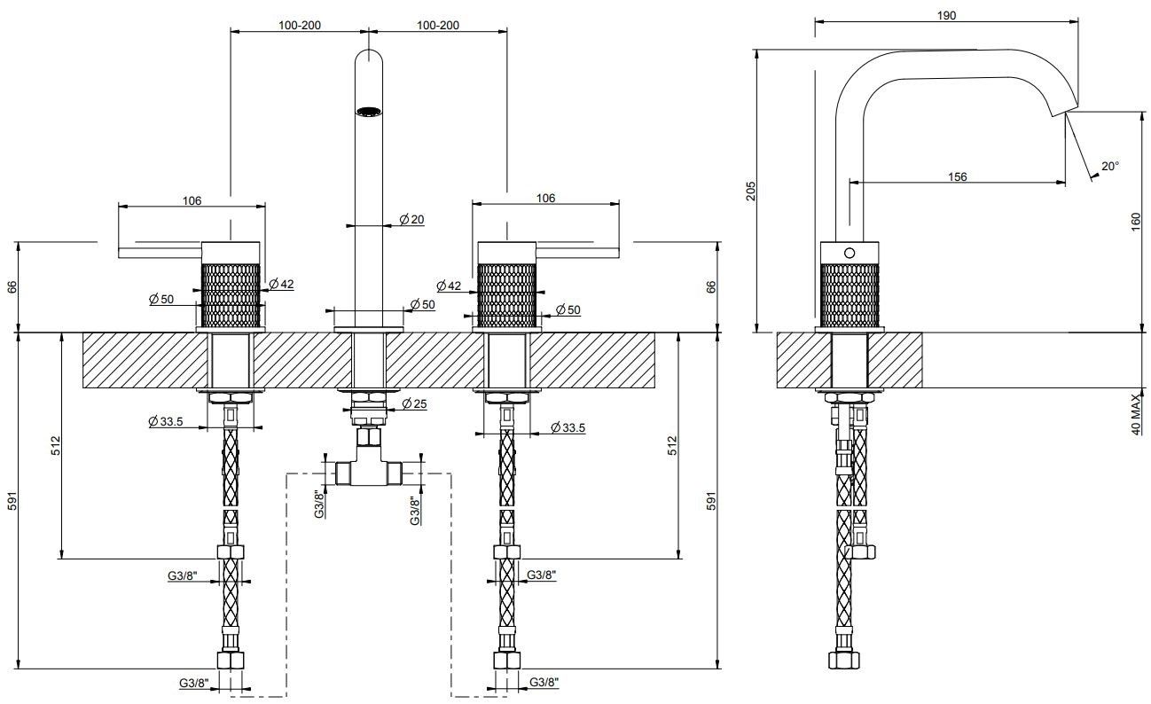 Смеситель для раковины с 3 отверстиями из нержавеющей стали Gessi Messi316 ARCH-00076826 - Вид №2