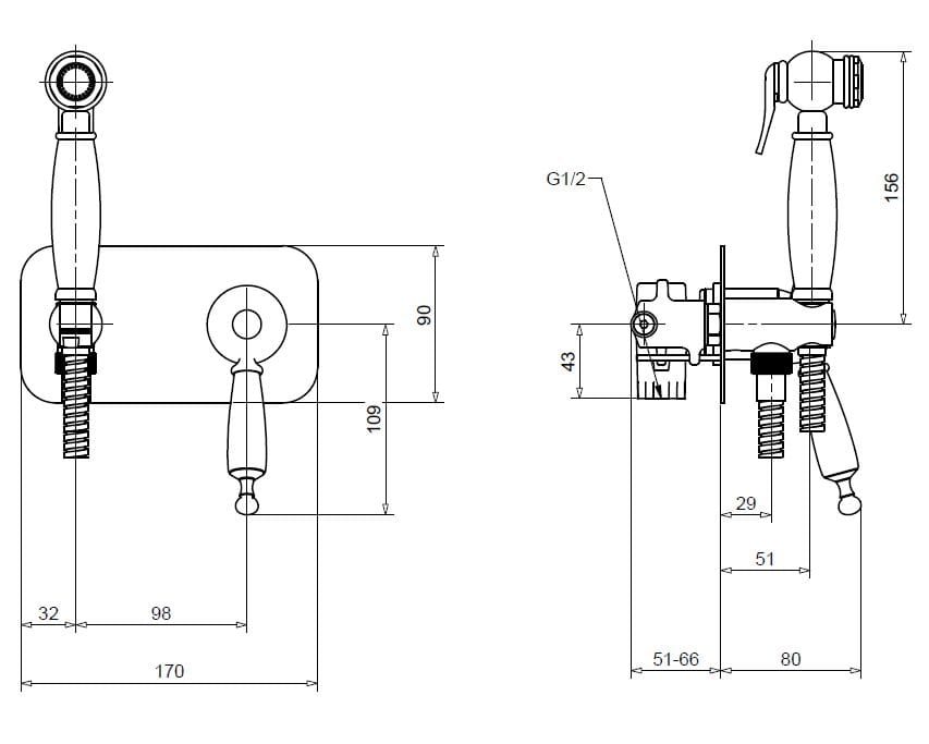 Настенный смеситель для биде с одной ручкой и ручным душем Gaia Mobili Complements ARCH-00138609 - Вид №2