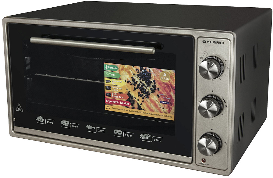 CEMOB.363.S1 Мини-печь / электрическая мини-печь, 50см, 1300 вт, механический программатор, решетка для гриля, прямоугольный противень, круглый противень , нержавеющая сталь Maunfeld Santreyd  - Вид №1