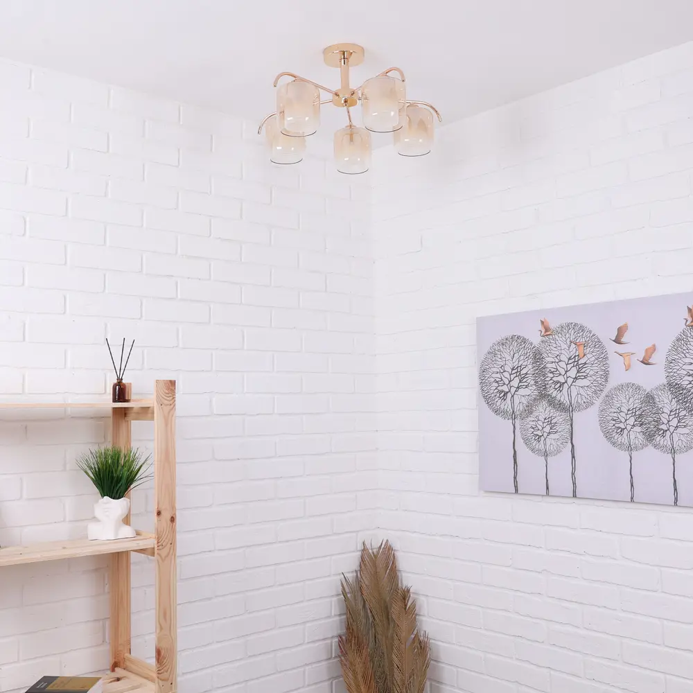 Люстра SCHAFFNER Astra 4420 - золотистая неоклассика с 5 стеклянными плафонами 89426412 STLM-1569569 - Вид №9