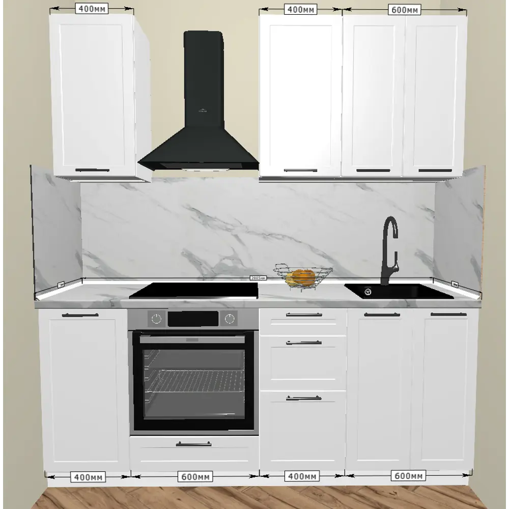 Кухонный гарнитур 200x60 см Ньюпорт БШВ цвет белый KONSENSA STLM-2167690 - Вид №1