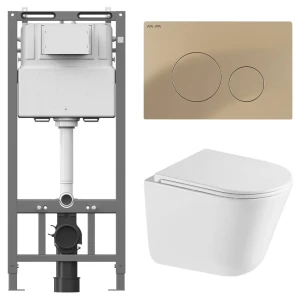 Комплект инсталляции AM.PM Tech с безободковым унитазом Iddis Lahta клавиша AM.PM L золотая