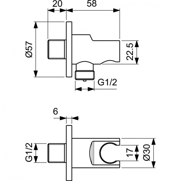 BC807XG Держатель с подключением душевой лейки 1/2" Ideal Standard IDEALRAIN - Вид №6