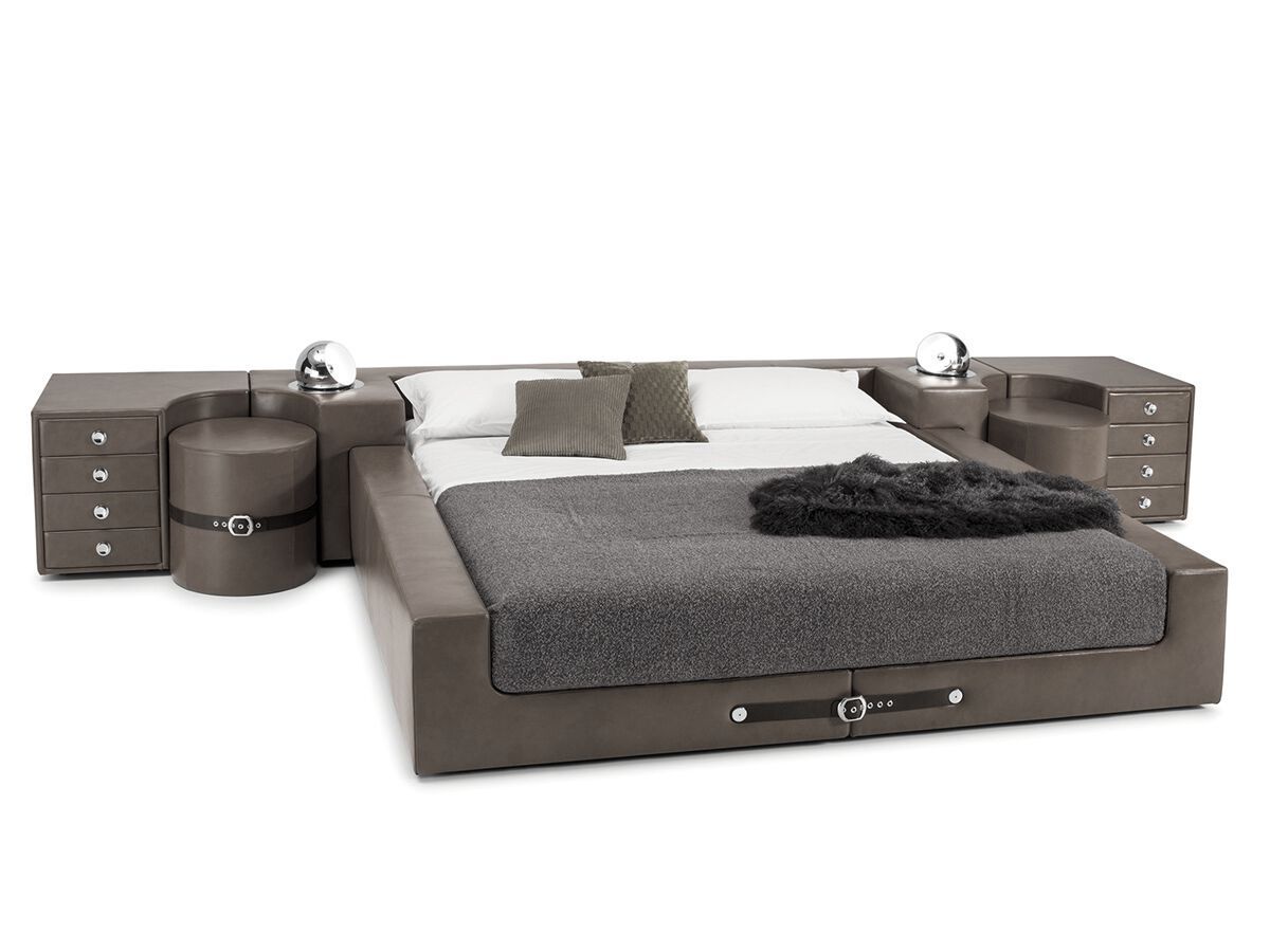 Кожаная двуспальная кровать со встроенными тумбочками i 4 Mariani Tukroma ARCH-00086455