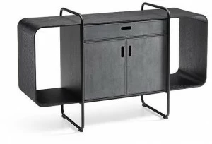 Midj Комод из дерева с откидными дверцами, обтянутыми кожей Apelle