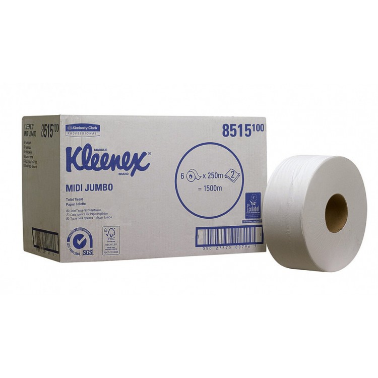 8515 Kimberly Clark Туалетная бумага рулонная Kimberly-Clark Kleenex Midi Jumbo 8515 2-слойная 6 рулонов по 250 м 