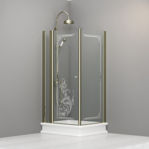 9141N1 Душевая кабина DX с распашной дверью и фиксированной боковой частью для душевого поддона 80*96 DX открывание со стороны 96, цвет Золотистый Kerasan RETRO Италия