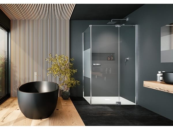 Стеклянная угловая душевая кабина с распашной дверью Provex Industrie E-Lite ARCH-00150151